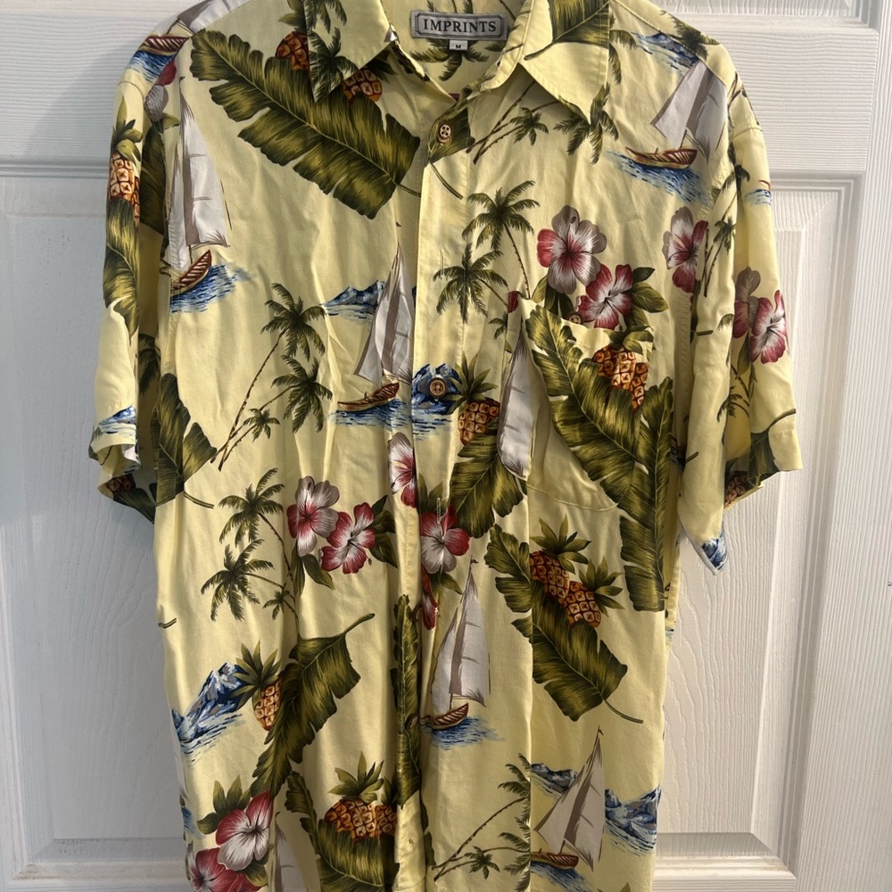 Imprints Men's Casual Yellow Tropical Button-up Shirt